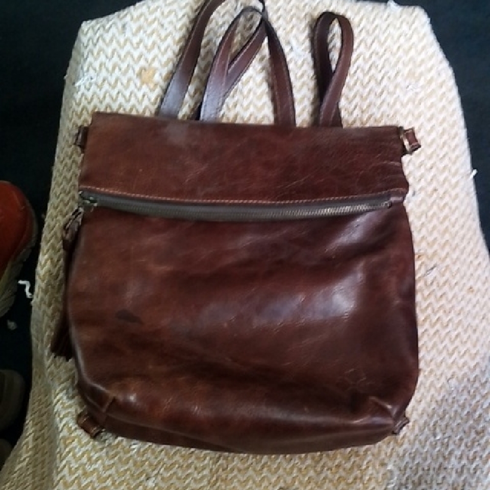 Patricia Nash Dark Brown Leather Backpack with Top Zip